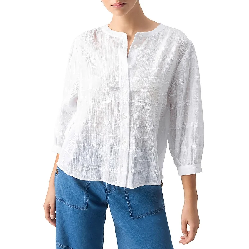 Get The Latest Trends Stay Ahead In Style Womens Cotton 3/4 Sleeve Button-Down Top