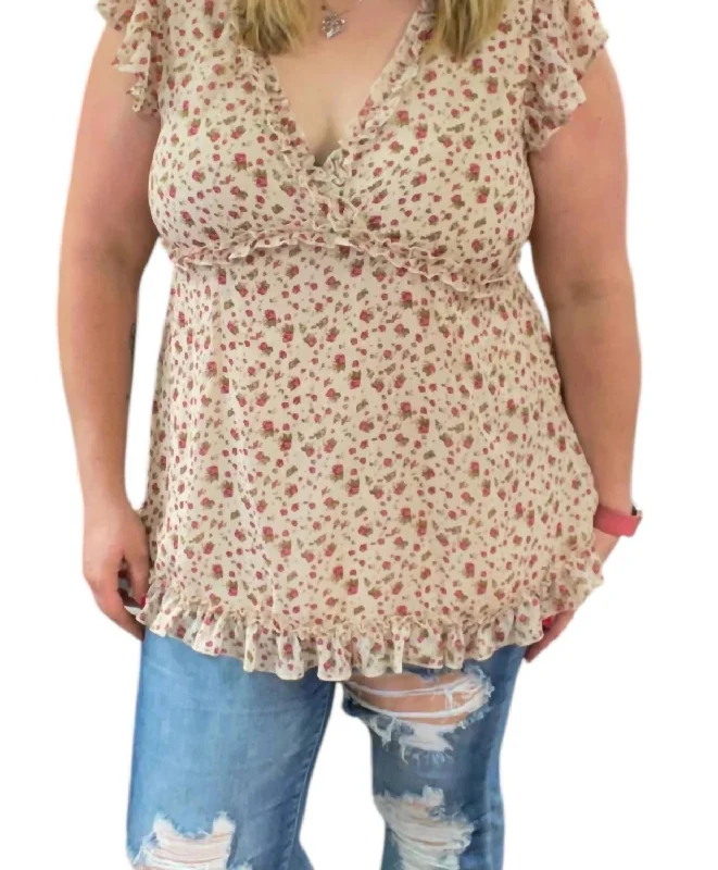 Special Offers, Don't Miss Style Beyond Borders Floral Babydoll Ruffle Top In Beige