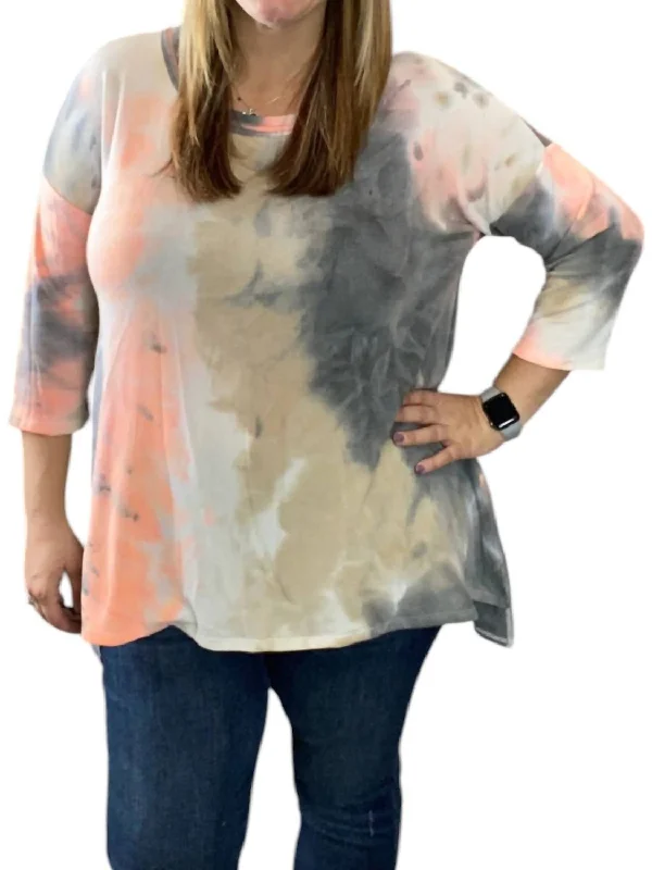 Fashion Sale Stylish Loungewear for Women Tie Dye 3/4 Top In Coral/grey