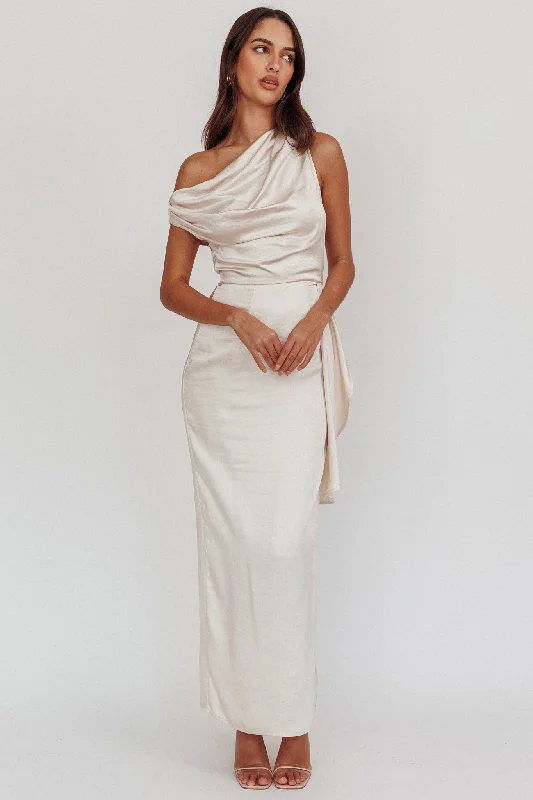 Trendy Threads Tova Draped One-Shoulder Maxi Dress Champagne