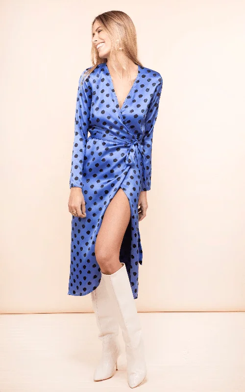 Special Offer Yondal Dress In Black On Blue Polka Dot