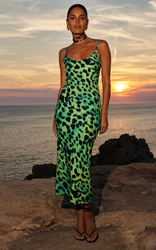 Sophisticated Style Sienna Midaxi Dress in Lime Leopard