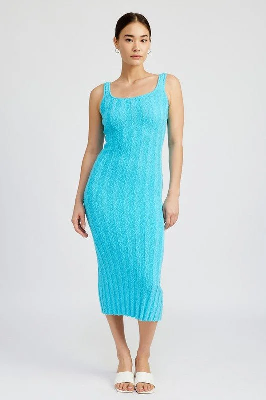 Vintage Style Clothing Sale Ribbed Scoop Neck Midi Dress