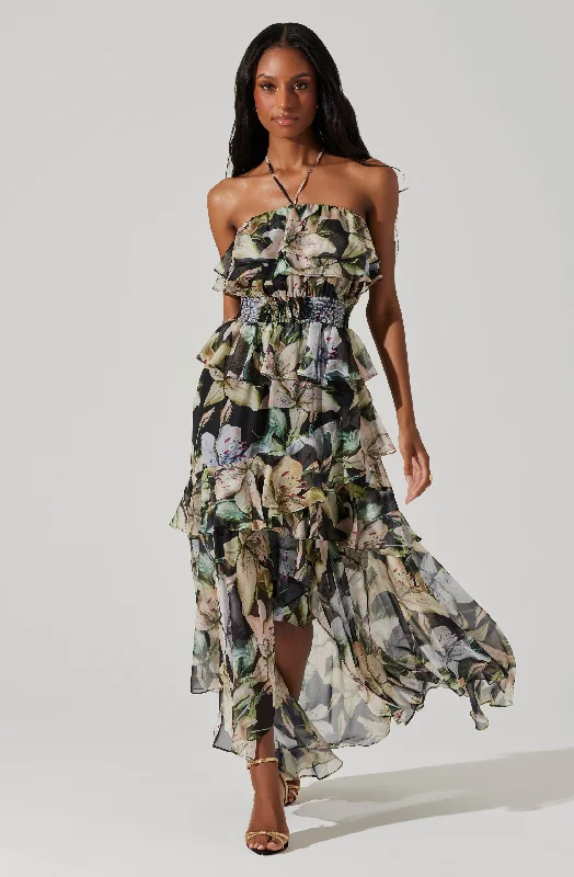 Comfort Centric Apparel Elena Floral Halter Maxi Dress