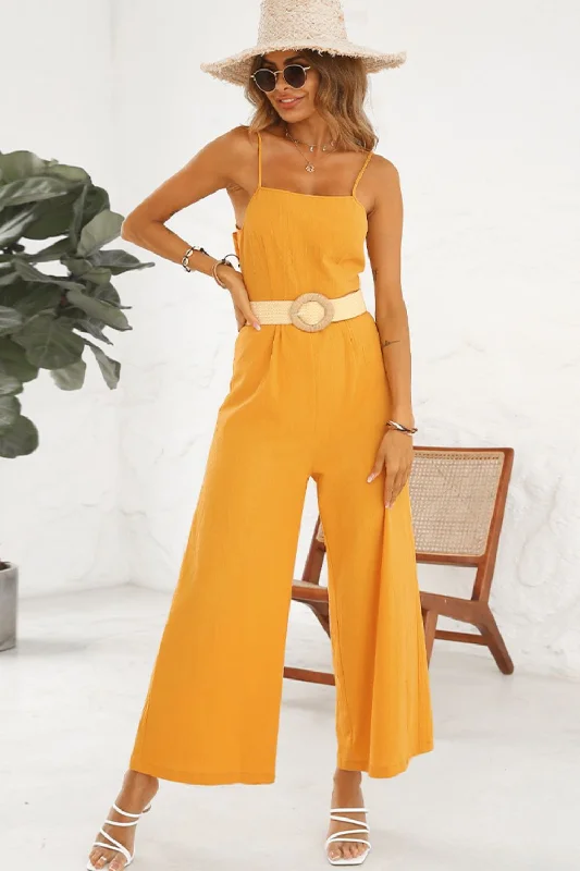 Exclusive Online Sale Cutout Spaghetti Strap Tie Back Wide Leg Jumpsuit