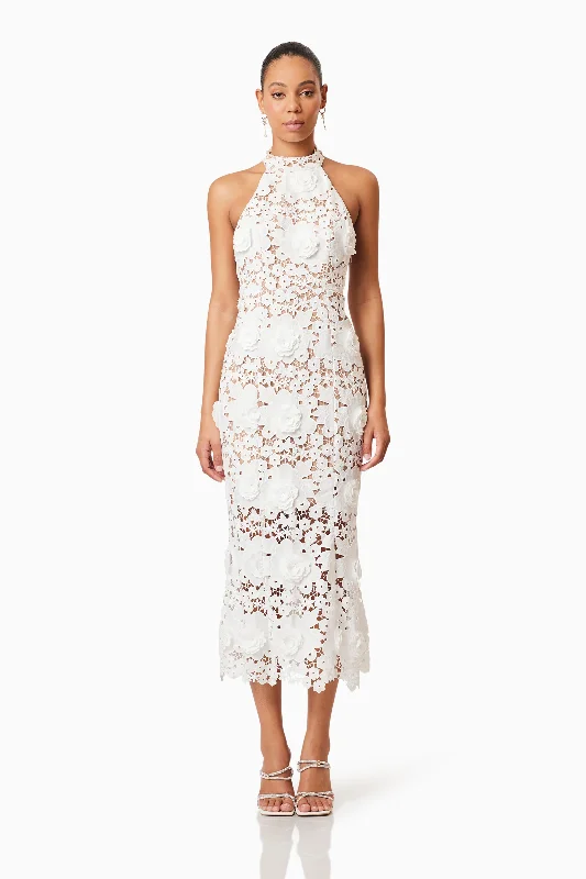 Special Offer For You Daffodil Halter Lace Cocktail Midi Dress In White