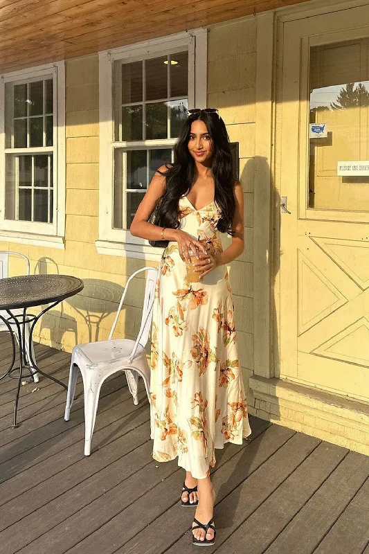 Elegant Women's Clothing Online Palma Cream Floral Maxi Dress