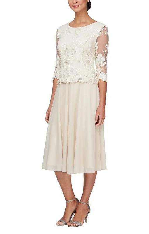 Affordable Online Boutique Alex Evenings - 81122420 Embroidered Quarter Sleeves A-Line Dress