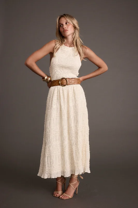 Online Clothing Stores Quinn Ivory High Neck Shimmer Chiffon Maxi Dress