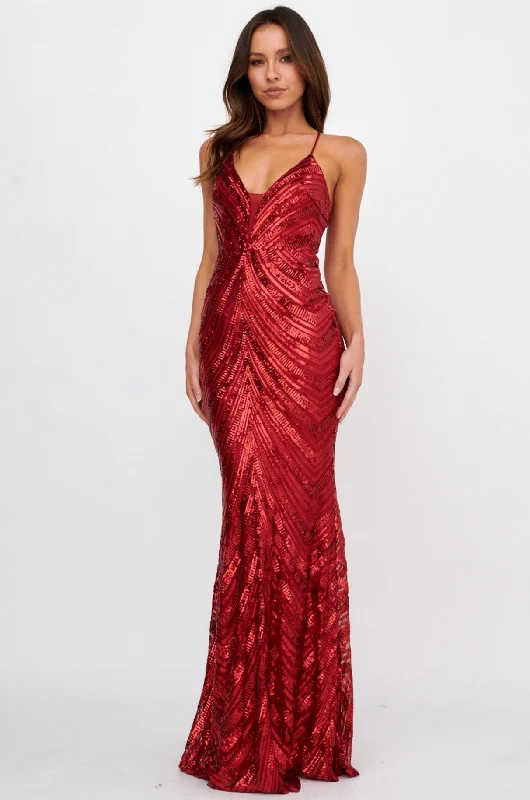 Clothing Brands Dalila Open Tied Back Sequin Maxi Dress Red