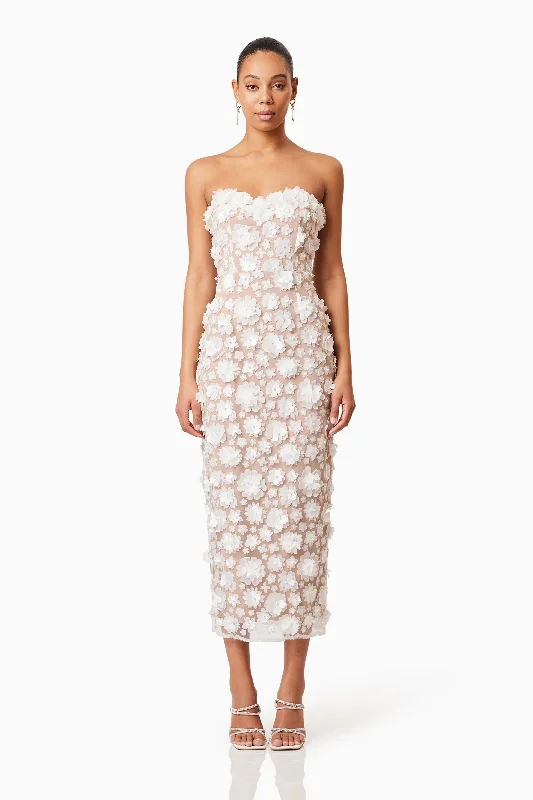 Huge Price Cut Bluebell Strapless 3D Midi Dress in White