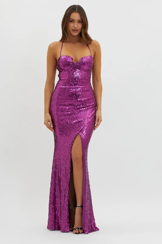 Clearance Event Starry Eyes Lace-Up Back Sequin Maxi Dress Magenta