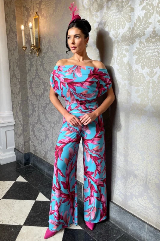 Style Your Wardrobe Carbon jumpsuit in turquoise & magenta lily print