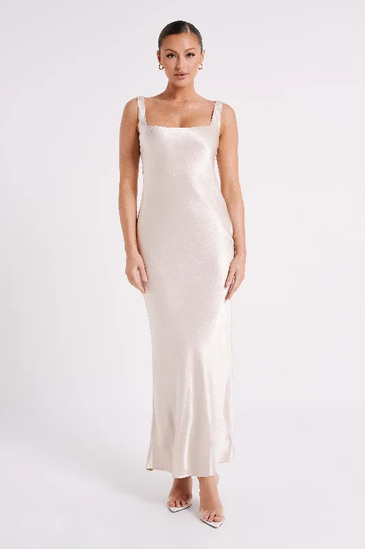 Festival Fashion Ensley Satin Maxi Dress - Champagne