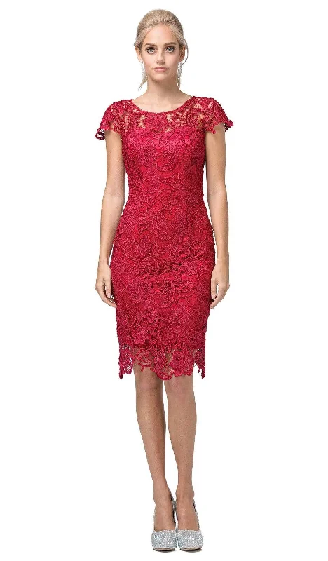 Elegant Clothing Dancing Queen - 9677 Lace Embroidered Scoop Neck Fitted Dress