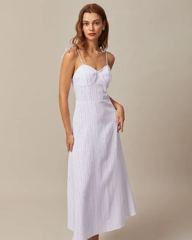 Women's Clothing Brands The White Striped Tie Shoulder Maxi Dress