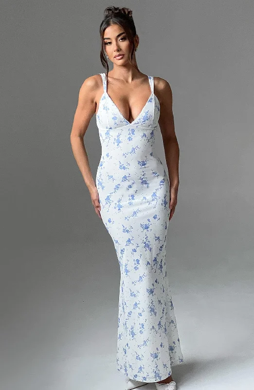 Don't Miss Out Caoimhe Maxi Dress - Blue Ditsy Print