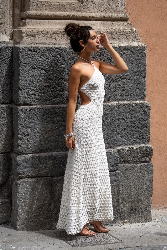 Clothes For Women Amara White Halter Glitter Knit Maxi Dress