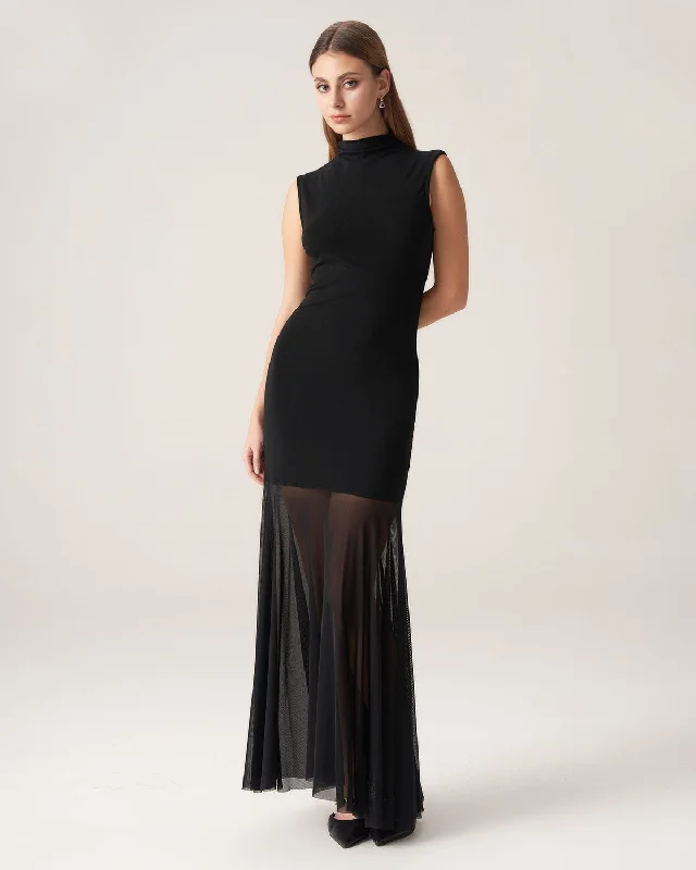 Clothing Online Black Mock Neck Bodycon Maxi Dress