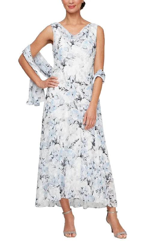 Women Wear Online Alex Evenings 8175929 - Floral Print Cowl Formal Dress