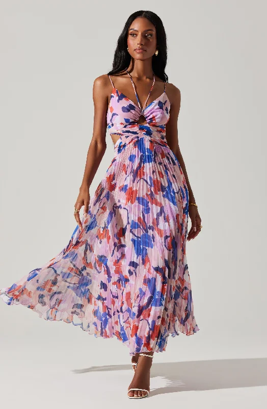 Chic Women's Clothing Aquata Floral Pleated Maxi Dress