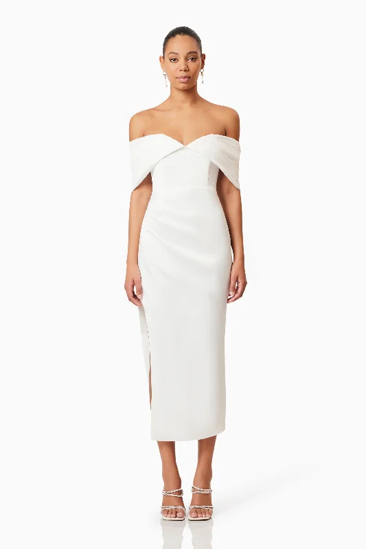 Dive Into Trendy Styles Rose Off The Shoulder Midi Dress In White