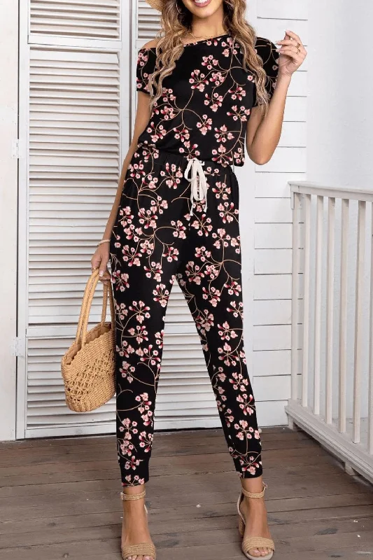 Casual Fashion Trends for Women Asymmetrical Neck Short Sleeve Jumpsuit