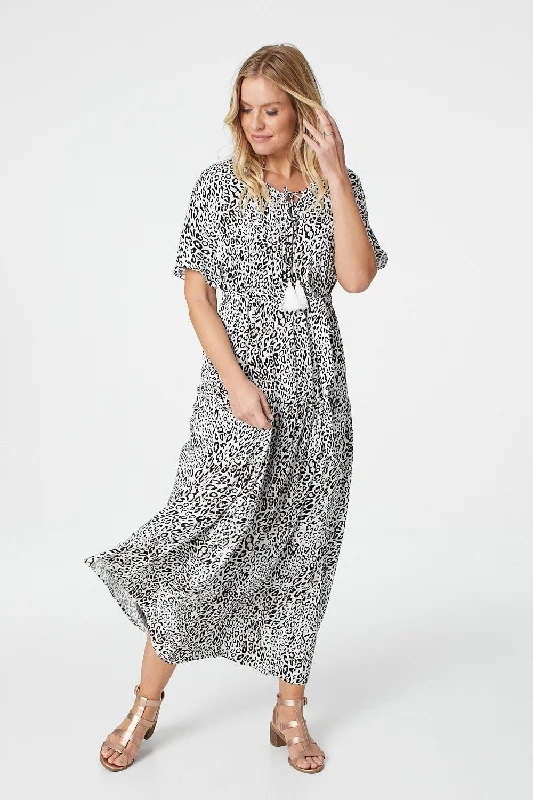 Crazy Price Slashing Animal Print Tie Front Maxi Dress