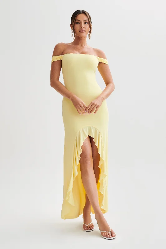 Elegant Clothing Eisley Slinky Off Shoulder Maxi Dress - Yellow