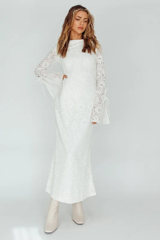 Save Big Kalia Long Sleeve Lace Midi Dress Cream