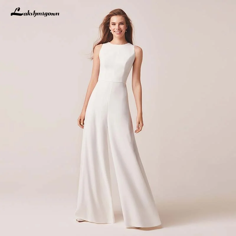 Stay Ahead In Style Roycebridal Jumpsuits Wedding Dresses 2020 Simple White Ivory Wedding gown Pants Suits Pleated Bride Gown Bridal Formal Dresses