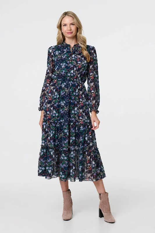 Special Offers, Don't Miss Floral Print Semi Sheer Midi Dress