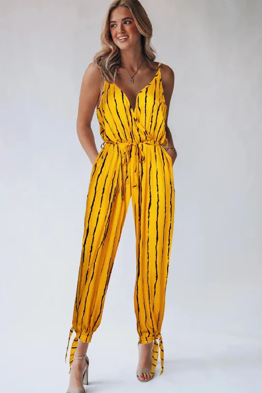 Trendy Boutiques Online Striped Contrast Tie Ankle Spaghetti Strap Jumpsuit