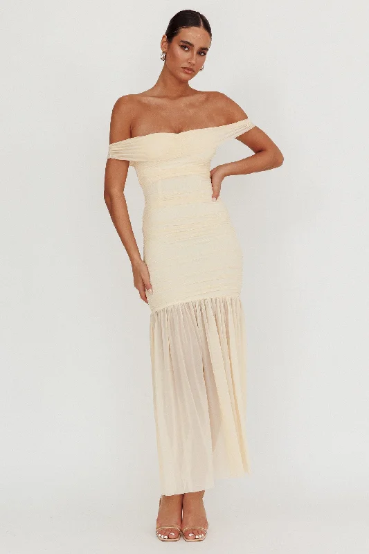 Exclusive Discount La Salle Off Shoulder Mesh Maxi Dress Ivory