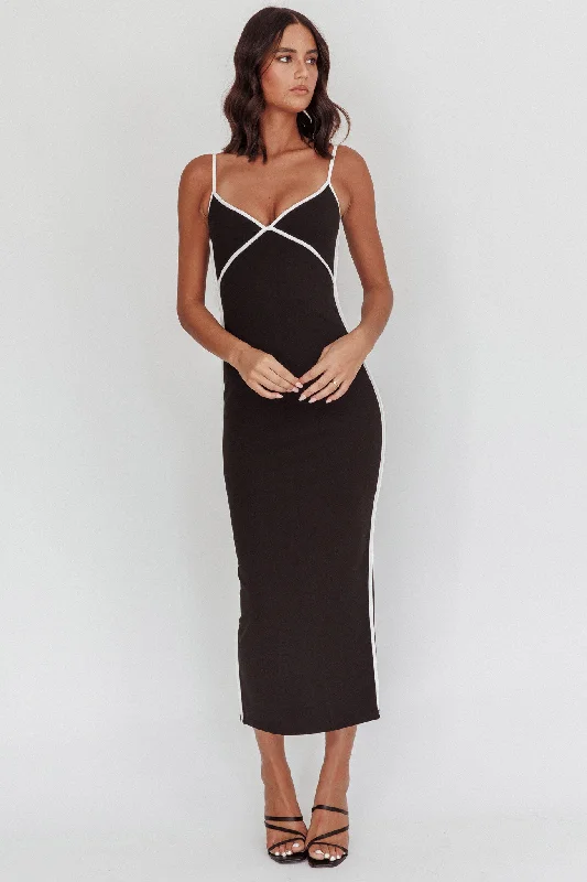 Cool Prices She's A Mystery Piping Trim Maxi Dress Black