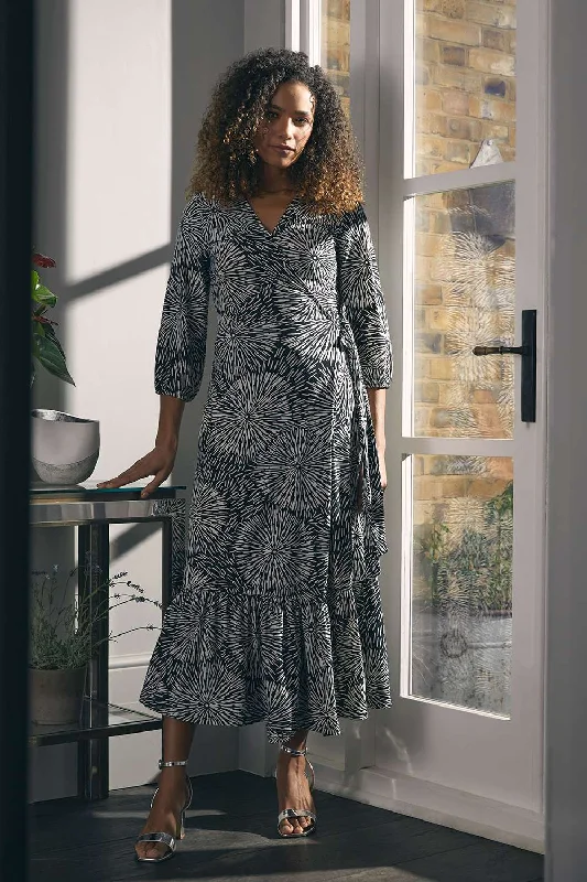 Don't Miss Out Printed 3/4 Sleeve Midi Wrap Dress