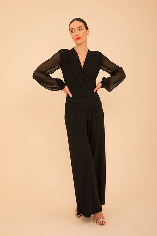 Flash Discount Uranium jumpsuit in black with chiffon sleeve