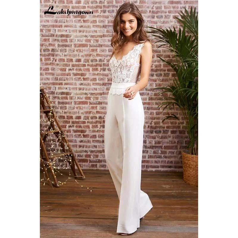 The Latest Trends Roycebridal Jumpsuits Wedding Dresses Bohemian Bridal Gowns V neck