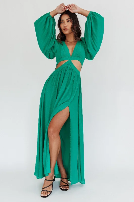 Stay Ahead In Style Jessalynn Cut-Out Long Sleeve Maxi Dress Green