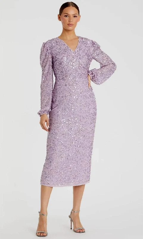 Sophisticated Fashion Mac Duggal 107641 - Linear Sequin Long Sleeve Evening Dress