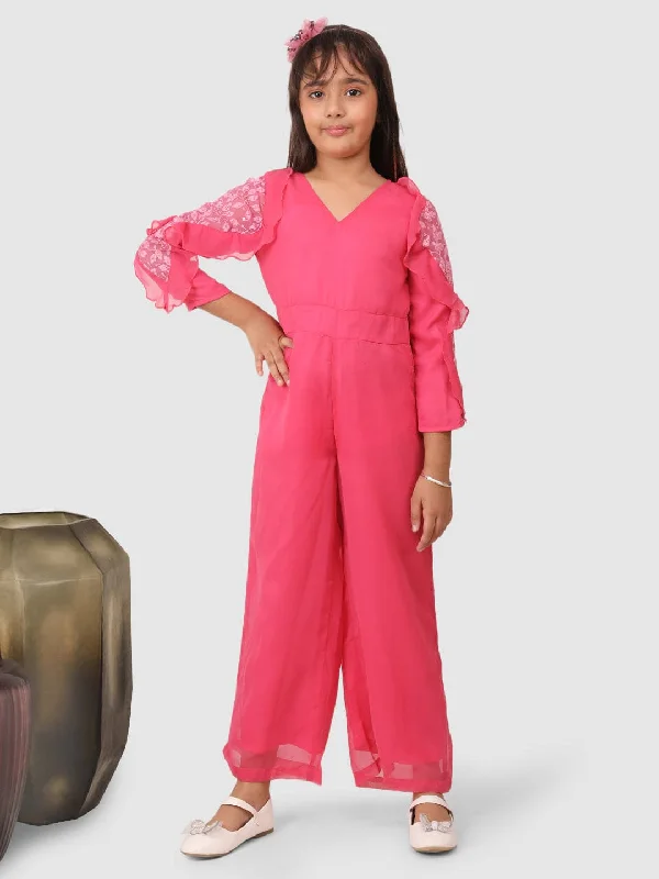 Special Offers Jumpsuit with ruffel net sleeves Pink