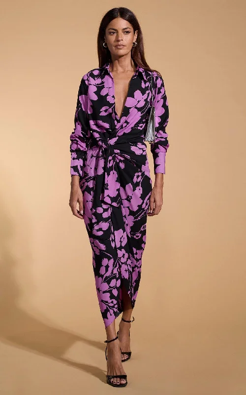 Big Savings Frankie Wrap Dress In Lilac On Black Floral