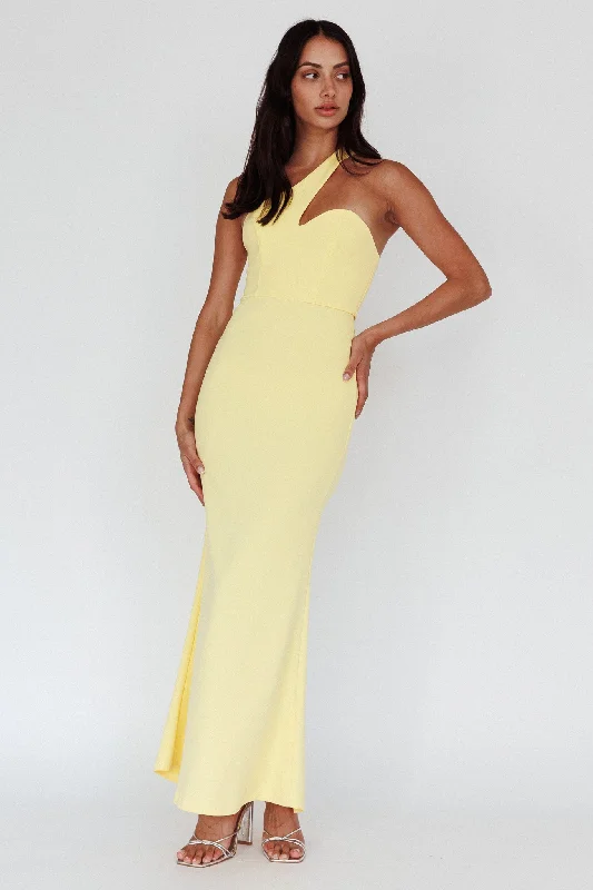 Chic Women's Clothing for Work and Travel Shooting Stars One-Shoulder Maxi Dress Yellow