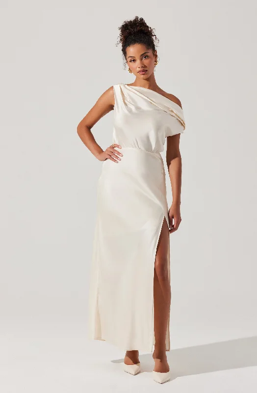 Massive Savings Monroe Satin Off Shoulder Dress