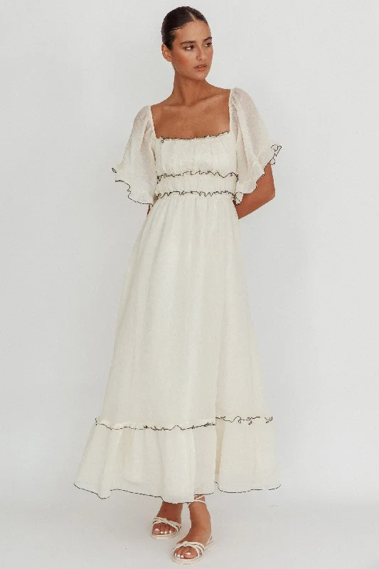 Trendy Women's Apparel Kathlene Flutter Sleeves Maxi Dress Cream