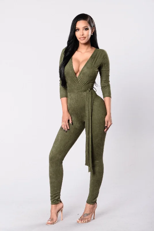 Summer Deals Looking For A Reaction Jumpsuit - Olive