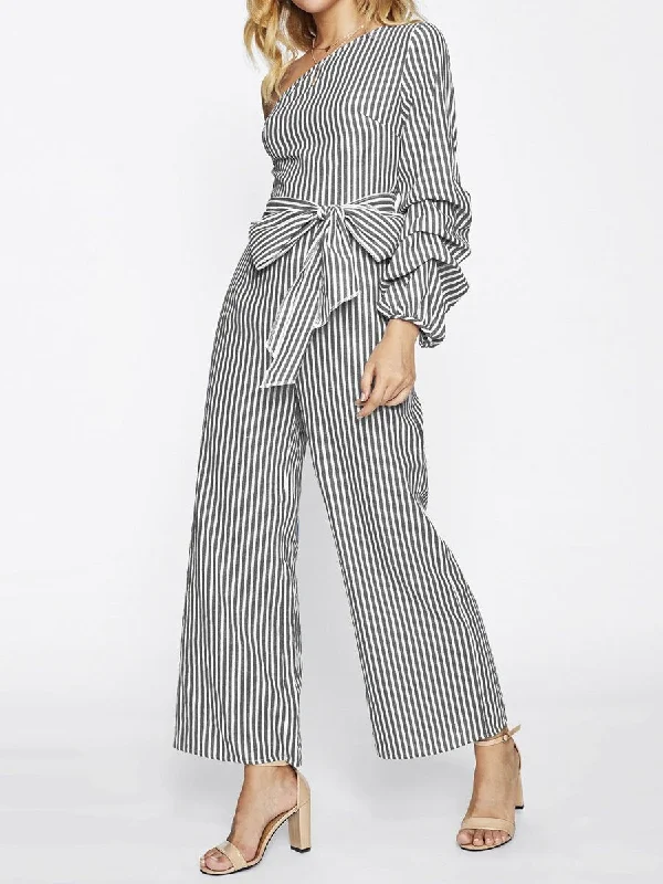 Versatile Women's Clothing for All Occasions One Shoulder Striped Jumpsuit - Multicolor