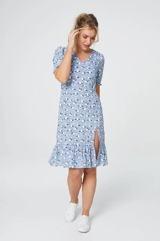 Trend Forward Threads Bird Print Short Sleeve Tea Dress