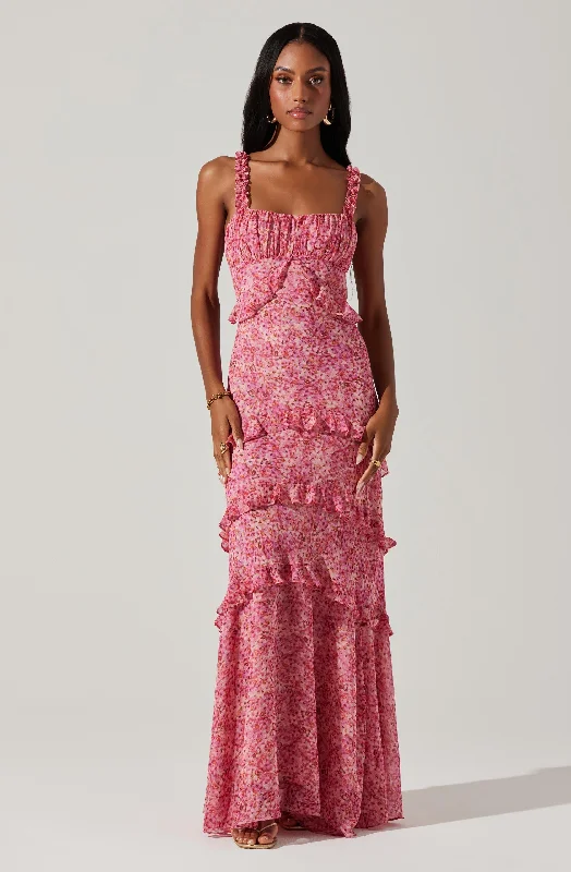 Elegant Fashion Olina Floral Ruffle Maxi Dress