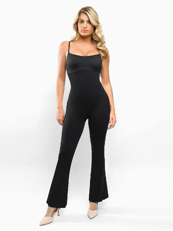 Online Clothing Boutiques Shapewear Butt Lift Flare Leg Strappy Jumpsuit